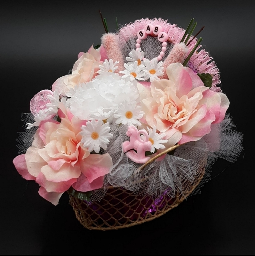 Baby Girl Bassinet Basket Arrangement